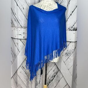 Coleen Lopez Fringe Poncho Blanket Sweater Blue 1X